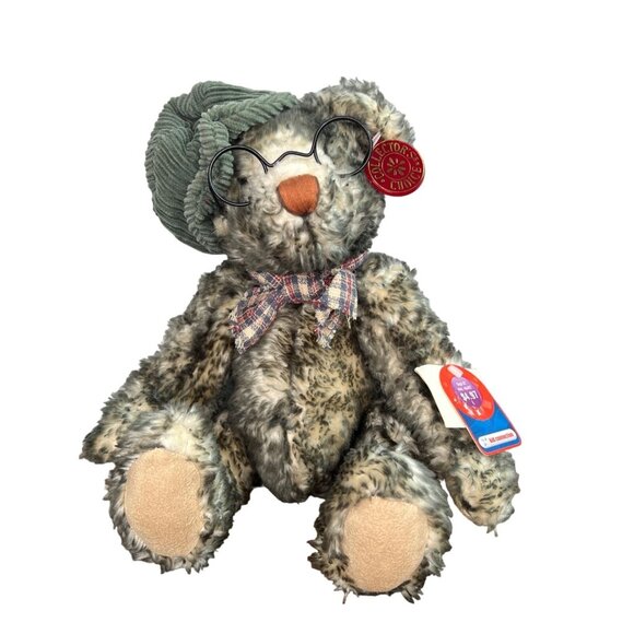 Vintage NWT Dan Dee Bear W/ Plaid Bow Tie Corduroy Hat & Glasses Stuffed Animal - Picture 1 of 11